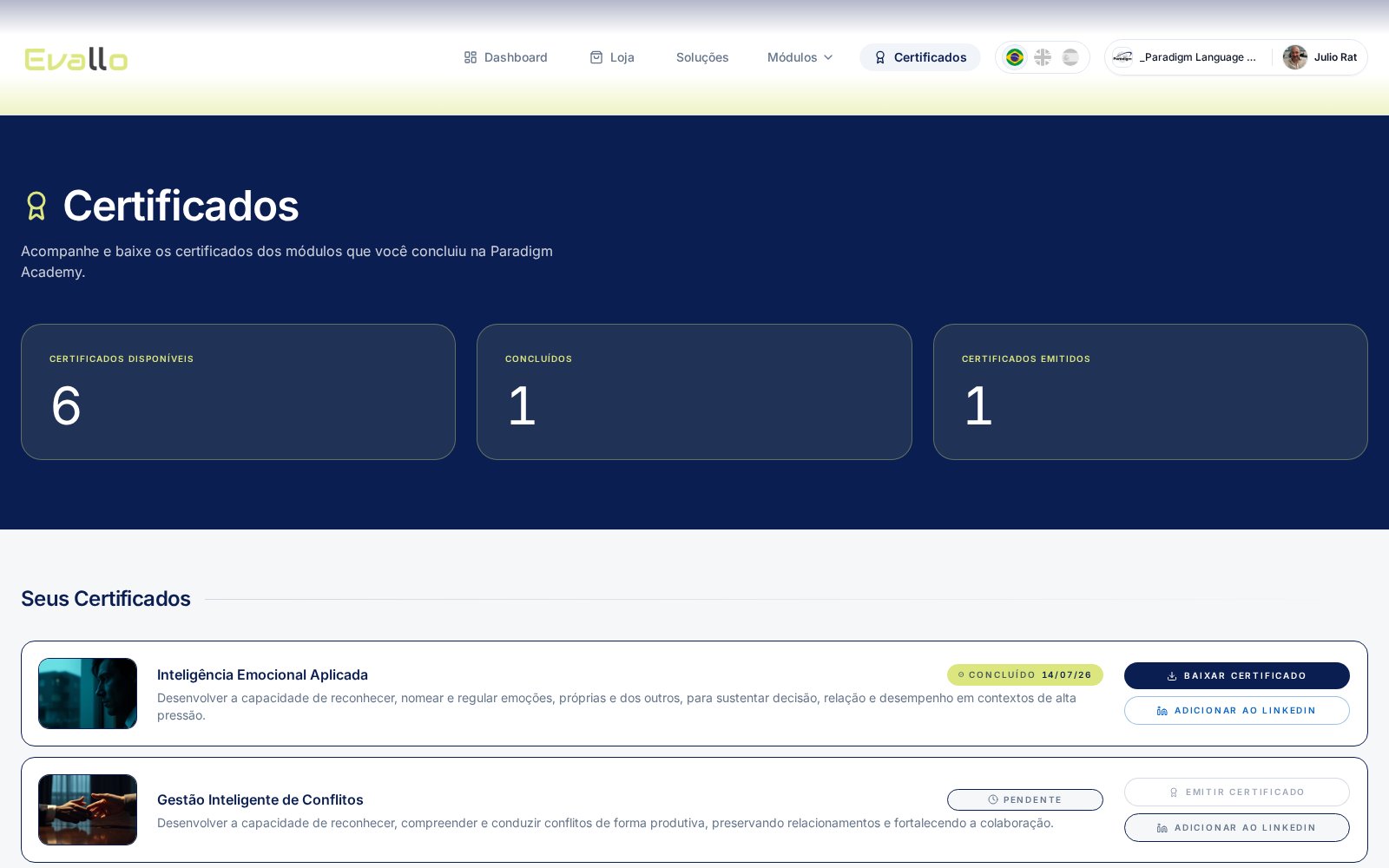 Tela: Certificados